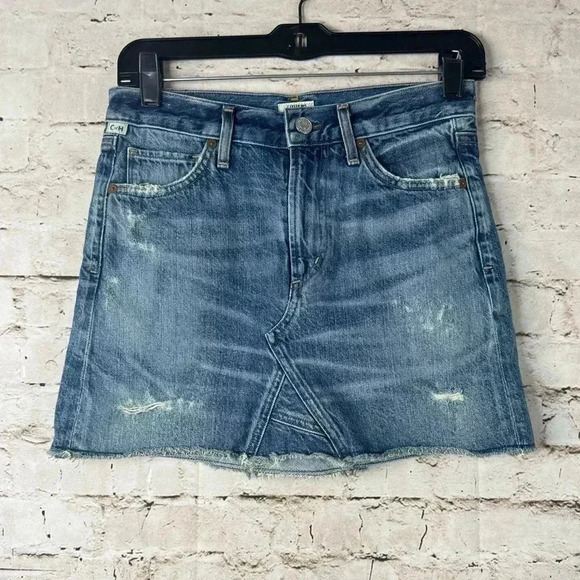Citizens of Humanity Size 23 Denim Mini Skirt CH Premium VIntage Distressed Raw - Picture 1 of 10